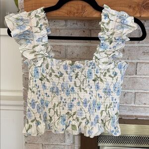 Hill House Floral Ruffle Smocked Top